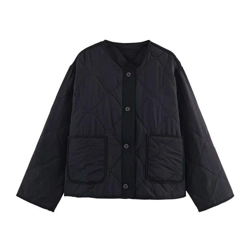 Damen 20+ gesteppte Overshirt-Jacke mit Rundhals, durchgehender Knopfleiste und aufgesetzten Taschen Drune
