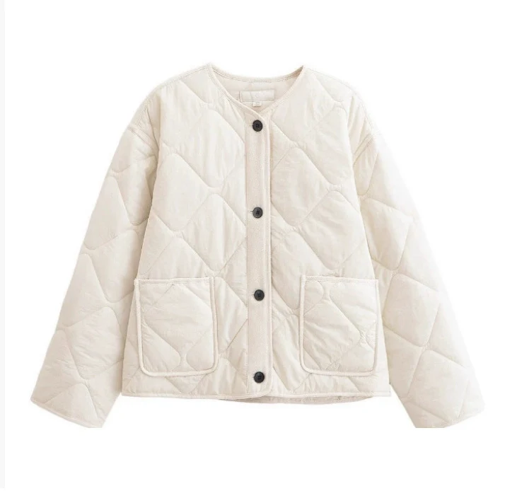 Damen 20+ gesteppte Overshirt-Jacke mit Rundhals, durchgehender Knopfleiste und aufgesetzten Taschen Drune