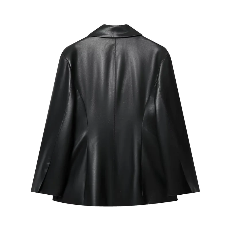 Damen 20+ eleganter veganer Lederblazer mit taillierten Abnähern und Pattentaschen Drune