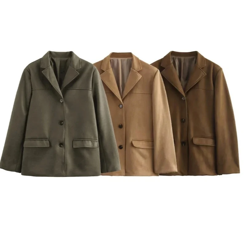 Damen 1700+ taillierter Wollmix‑Kurzblazer mit Reverskragen, durchgehender Knopfleiste und Pattentaschen Drune