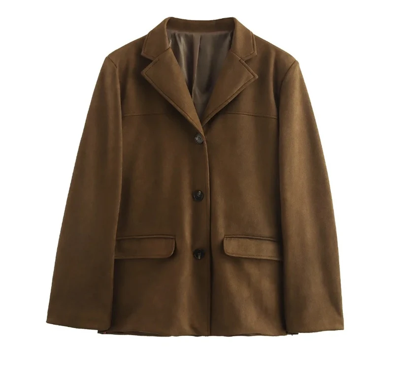 Damen 1700+ taillierter Wollmix‑Kurzblazer mit Reverskragen, durchgehender Knopfleiste und Pattentaschen Drune