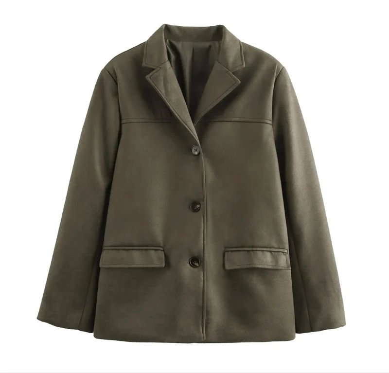 Damen 1700+ taillierter Wollmix‑Kurzblazer mit Reverskragen, durchgehender Knopfleiste und Pattentaschen Drune