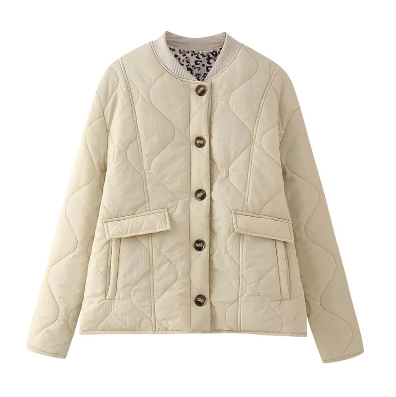 Damen 1700+ gestepptes Cropped‑Blousonjacke im Boxy‑Cut mit Rundhals, Knopfleiste und Pattentaschen Drune