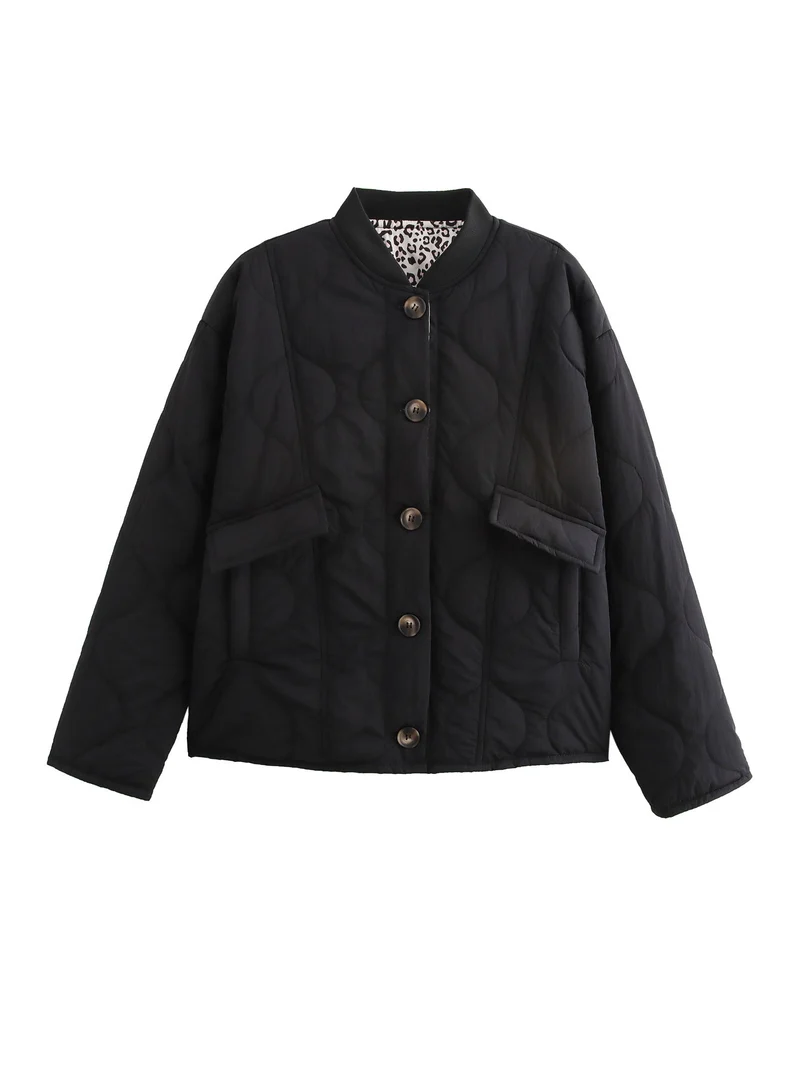 Damen 1700+ gestepptes Cropped‑Blousonjacke im Boxy‑Cut mit Rundhals, Knopfleiste und Pattentaschen Drune