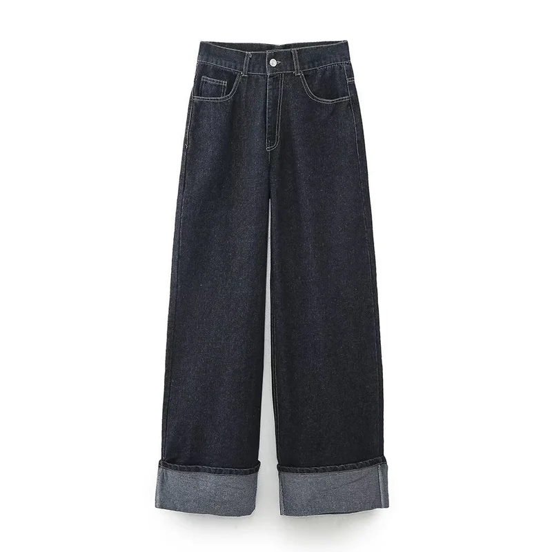 Damen 1700+ Cropped Jeansjacke mit überlangen Umschlagmanschetten und kastiger Silhouette Drune