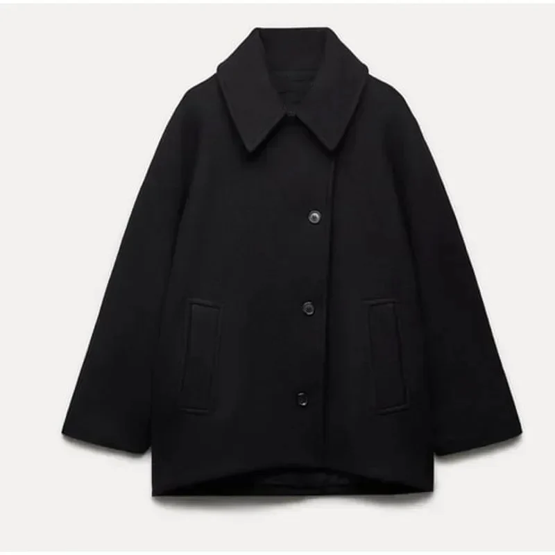 Damen 1200+ oversized Wollmix Kurzjacke mit legerer Silhouette und verdeckter Knopfleiste Drune