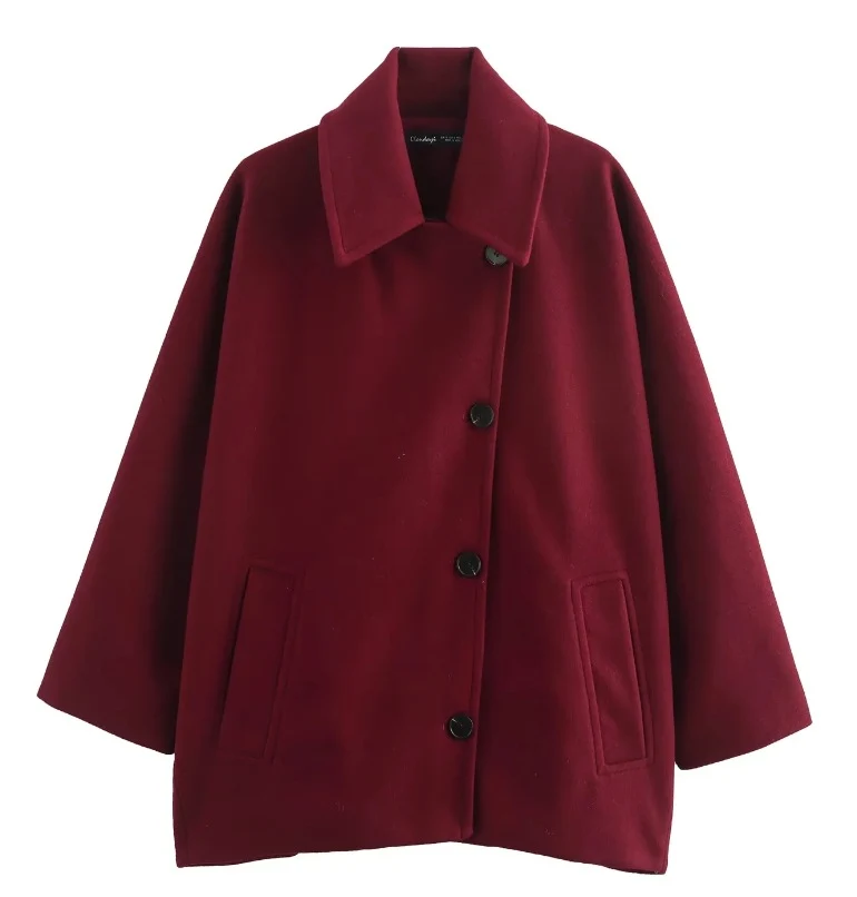 Damen 1200+ oversized Wollmix Kurzjacke mit legerer Silhouette und verdeckter Knopfleiste Drune