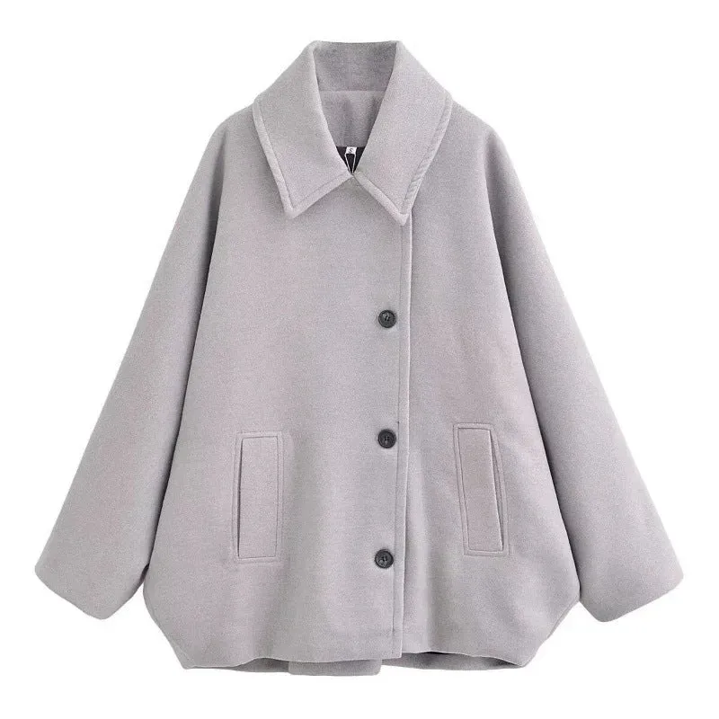 Damen 1200+ oversized Wollmix Kurzjacke mit legerer Silhouette und verdeckter Knopfleiste Drune