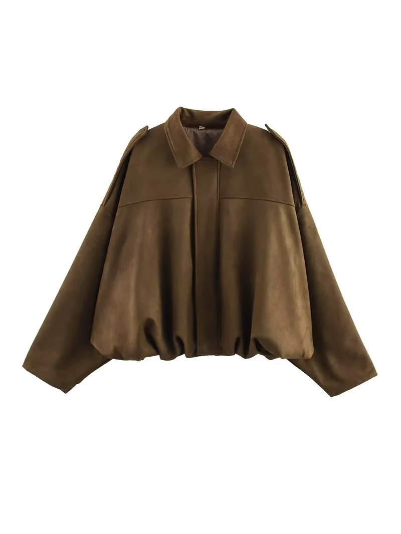 Damen 1000+ weit geschnittene Cropped‑Blousonjacke im Cape‑Look mit Schulterriegeln und gerafftem Saum Drune