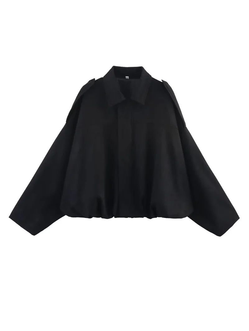 Damen 1000+ weit geschnittene Cropped‑Blousonjacke im Cape‑Look mit Schulterriegeln und gerafftem Saum Drune