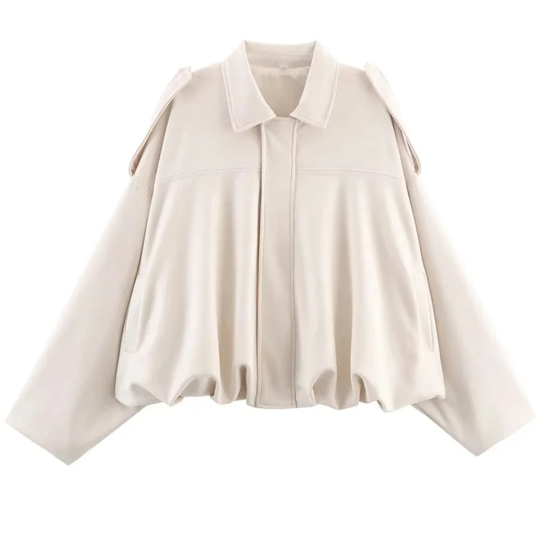 Damen 1000+ weit geschnittene Cropped‑Blousonjacke im Cape‑Look mit Schulterriegeln und gerafftem Saum Drune