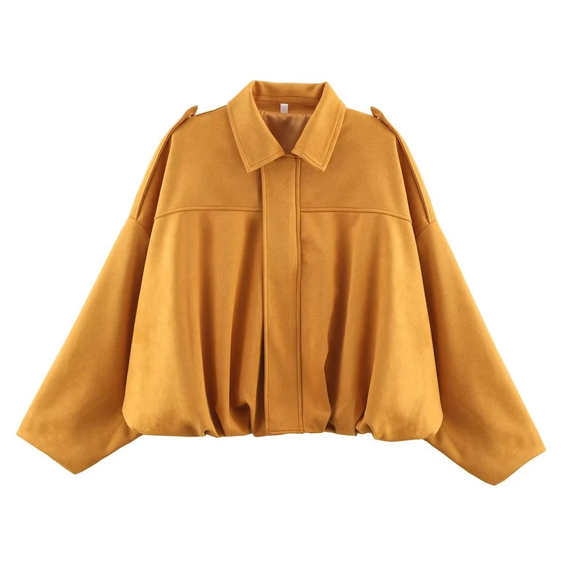 Damen 1000+ weit geschnittene Cropped‑Blousonjacke im Cape‑Look mit Schulterriegeln und gerafftem Saum Drune