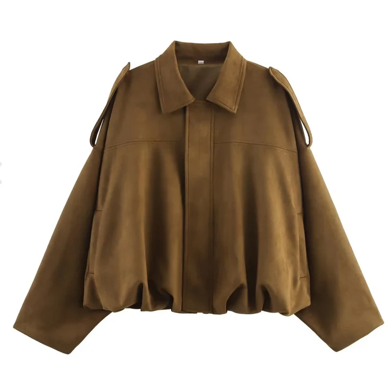 Damen 1000+ weit geschnittene Cropped‑Blousonjacke im Cape‑Look mit Schulterriegeln und gerafftem Saum Drune