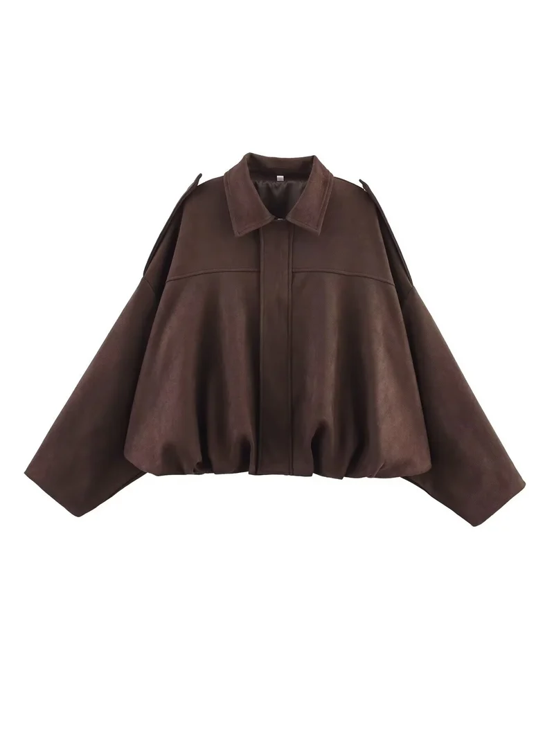 Damen 1000+ weit geschnittene Cropped‑Blousonjacke im Cape‑Look mit Schulterriegeln und gerafftem Saum Drune