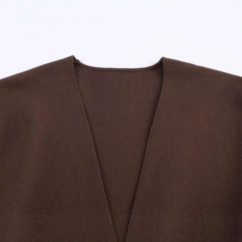 Damen 100+ Wickelcardigan mit Taillengürtel, Ballonärmeln und ausgestelltem Saum Drune