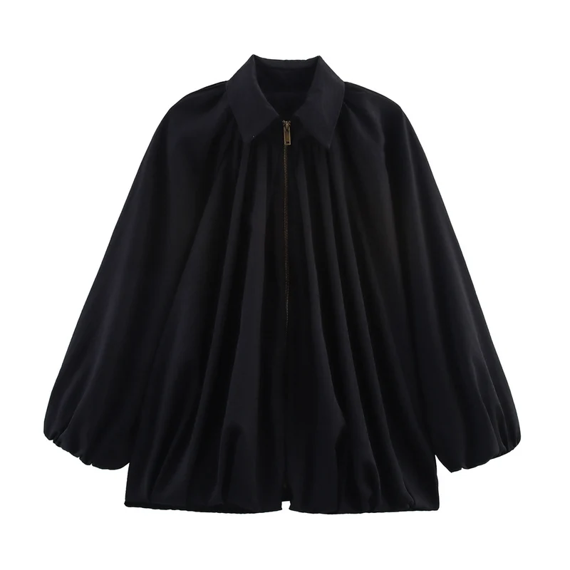 Damen 100+ weite geraffte Blusenjacke mit Hemdkragen und Frontreißverschluss Drune