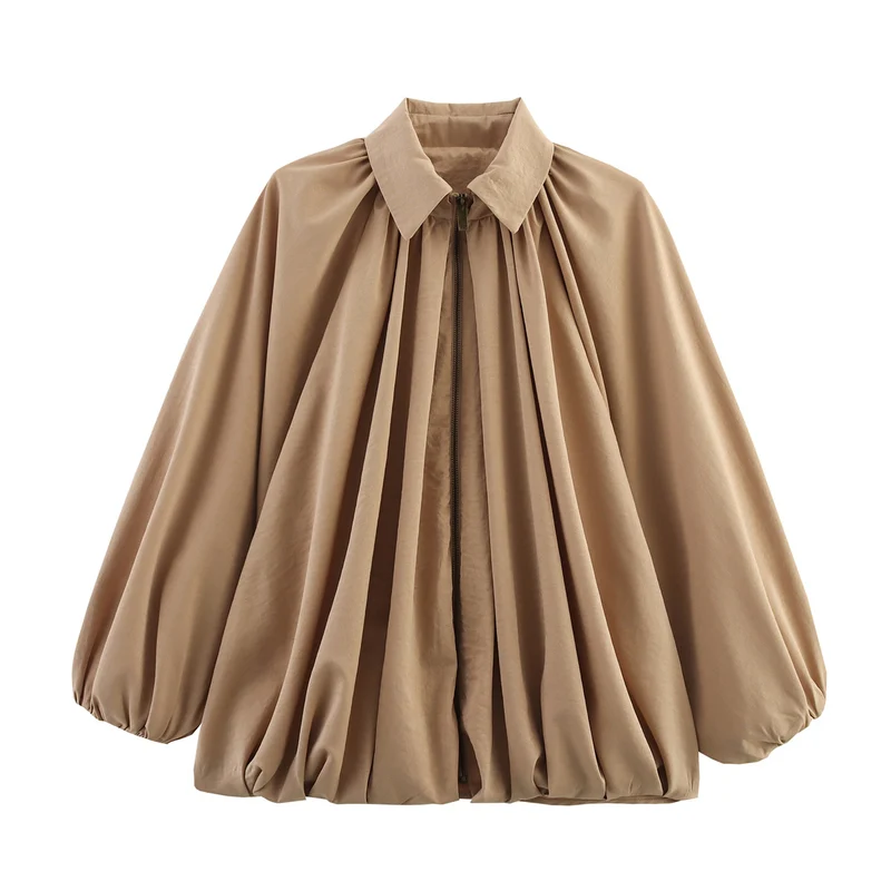 Damen 100+ weite geraffte Blusenjacke mit Hemdkragen und Frontreißverschluss Drune