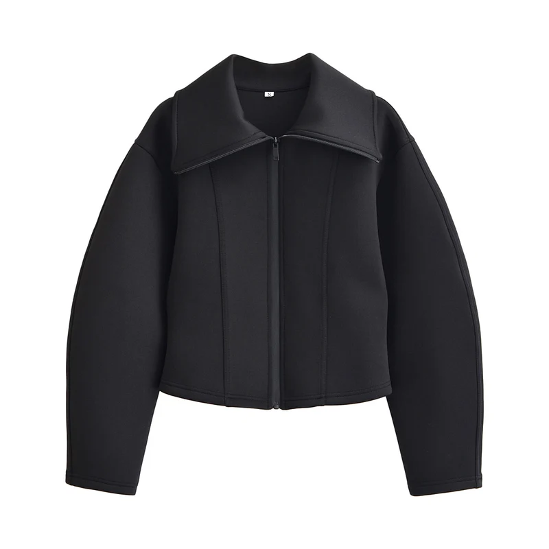 Damen 100+ taillierte Cropped Neoprenblousonjacke mit übergroßem Kragen Drune