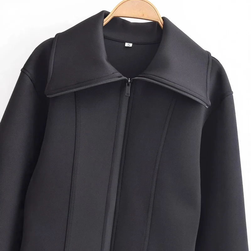 Damen 100+ taillierte Cropped Neoprenblousonjacke mit übergroßem Kragen Drune