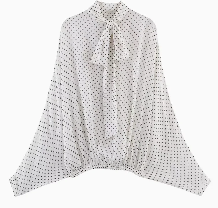 Damen 100+ oversized Pünktchenbluse mit Fledermausärmeln, Stehkragen und elastischem Saum Drune