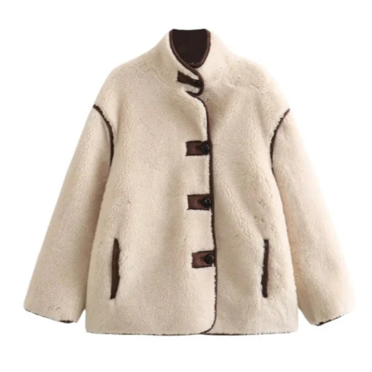 Damen 100+ kuschelige Teddy‑Jacke im Schaffell‑Look mit Stehkragen Drune