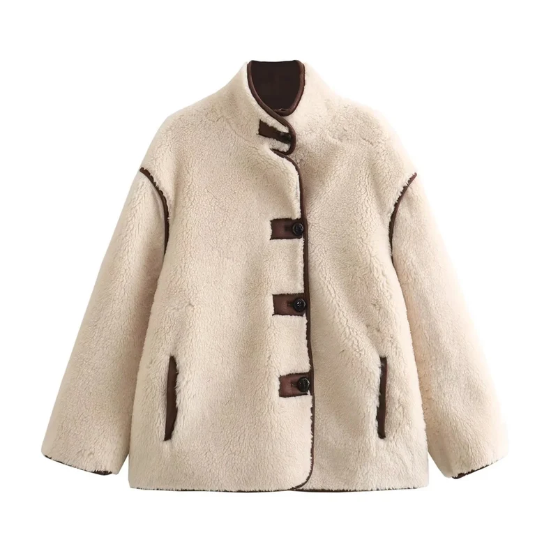Damen 100+ kuschelige Teddy‑Jacke im Schaffell‑Look mit Stehkragen Drune