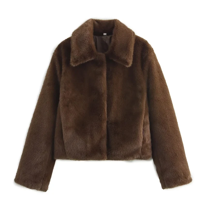 Damen 100+ kurzer Kunstfellblouson mit Hemdkragen, weicher Wattierung und verdeckter Knopfleiste Drune