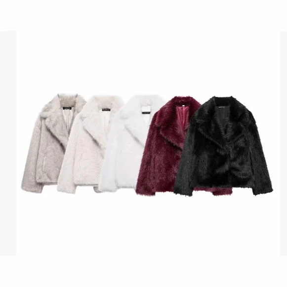 Damen 100+ kurze Kunstfelljacke mit Reverskragen, weichem Teddyfell und verdeckter Druckknopfleiste Drune