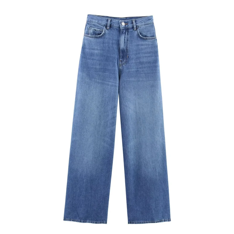 Damen 100+ hochtaillierte weite Denim‑Palazzohose mit Five‑Pocket und geradem Saum Drune
