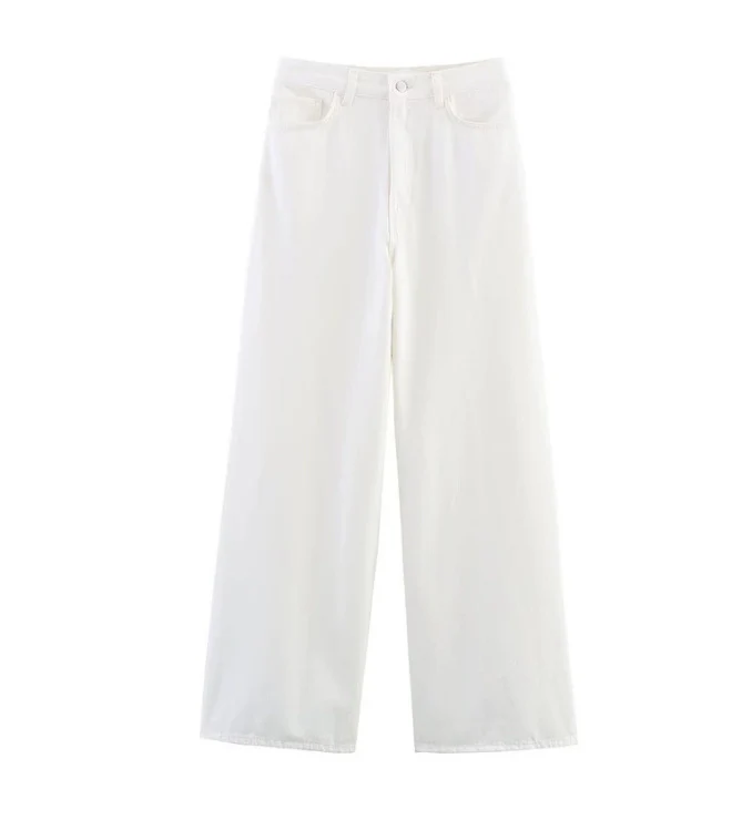 Damen 100+ hochtaillierte weite Denim‑Palazzohose mit Five‑Pocket und geradem Saum Drune