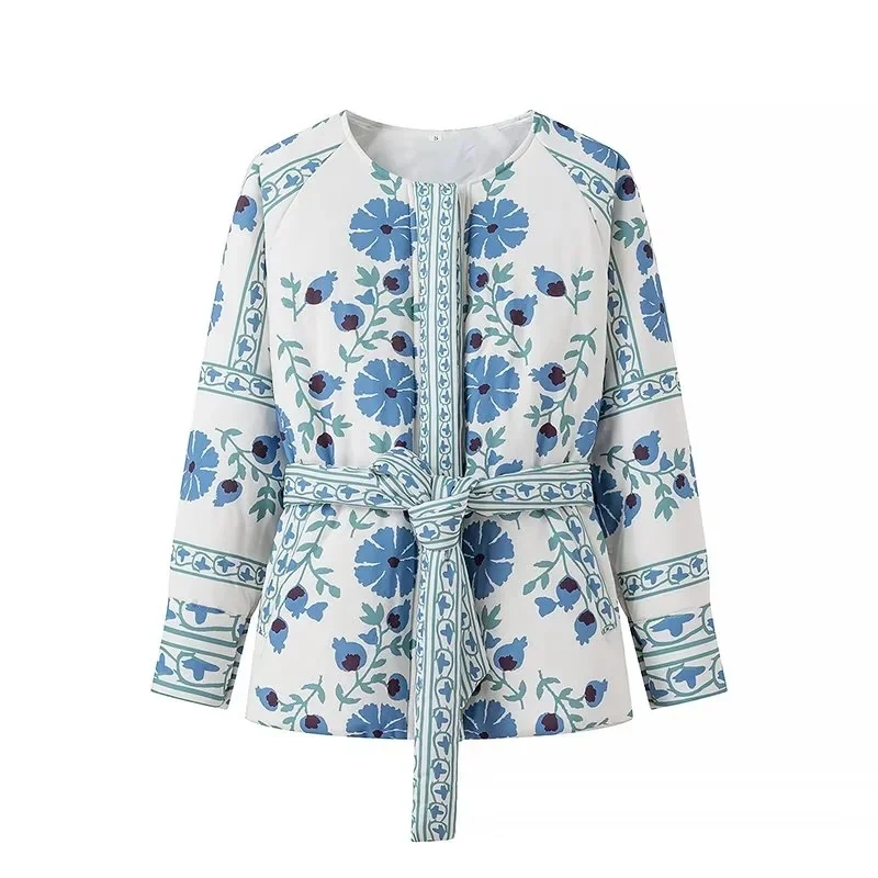 Damen 100+ gestepptes besticktes Jackenblouson mit Taillengürtel und floraler Stickerei Drune