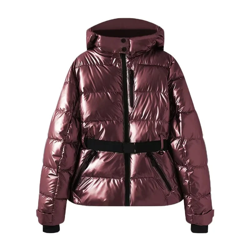 Damen 100+ gesteppte Ski- und Winterjacke mit Kapuze, Taillengürtel & wasserdichten Reißverschlüssen Drune