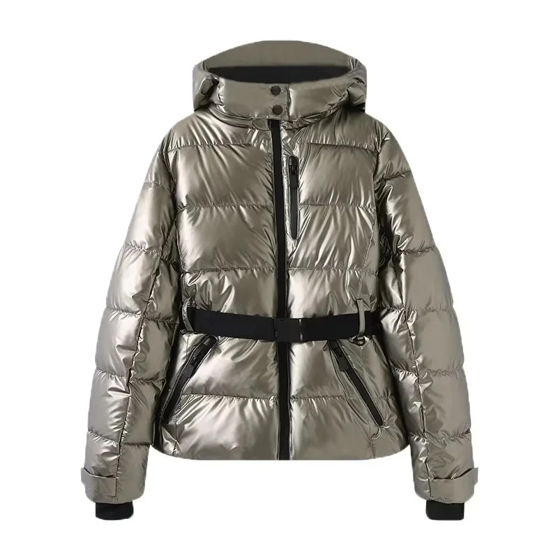 Damen 100+ gesteppte Ski- und Winterjacke mit Kapuze, Taillengürtel & wasserdichten Reißverschlüssen Drune