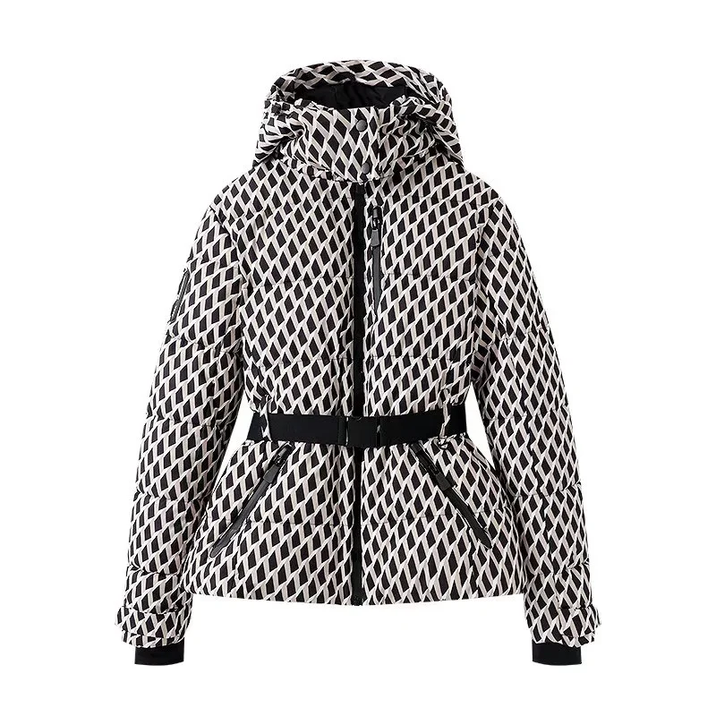 Damen 100+ gesteppte Ski- und Winterjacke mit Kapuze, Taillengürtel & wasserdichten Reißverschlüssen Drune