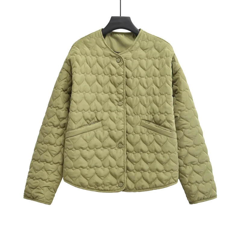 Damen 100+ gesteppte Kurzjacke mit Herzsteppung, Rundhalsausschnitt und Druckknöpfen Drune