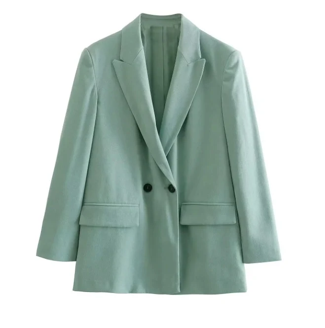Damen 100+ geradliniger Longline Blazer mit Reverskragen, doppelreihiger Optik und Pattentaschen Drune