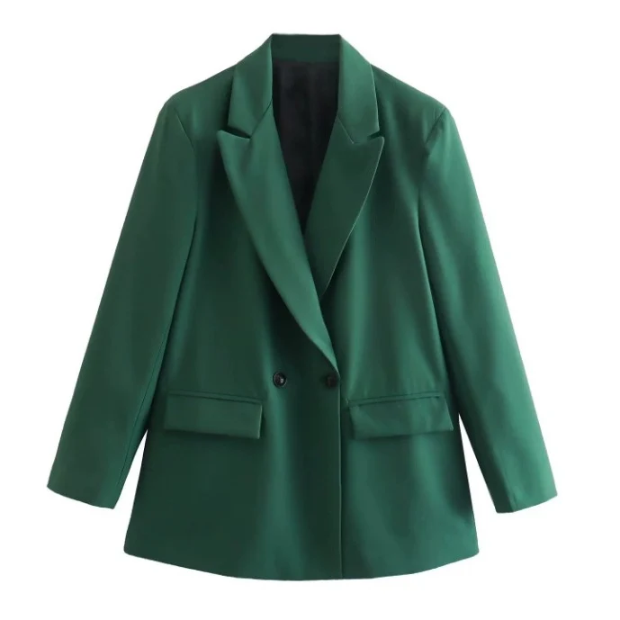 Damen 100+ geradliniger Longline Blazer mit Reverskragen, doppelreihiger Optik und Pattentaschen Drune