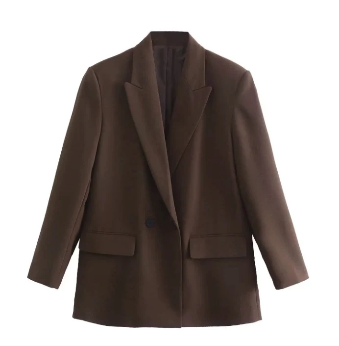 Damen 100+ geradliniger Longline Blazer mit Reverskragen, doppelreihiger Optik und Pattentaschen Drune