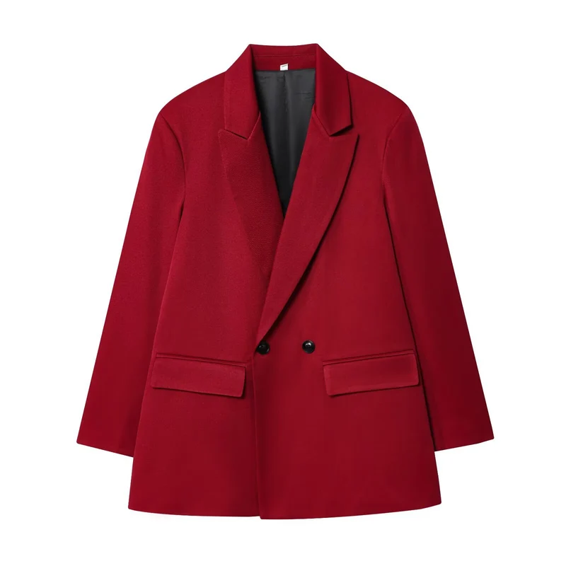 Damen 100+ geradliniger Longline Blazer mit Reverskragen, doppelreihiger Optik und Pattentaschen Drune