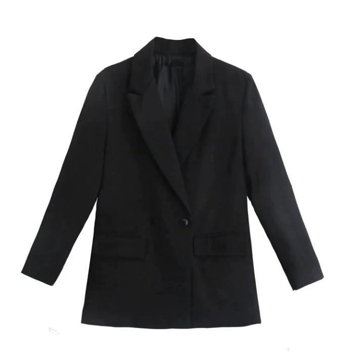 Damen 100+ geradliniger Longline Blazer mit Reverskragen, doppelreihiger Optik und Pattentaschen Drune