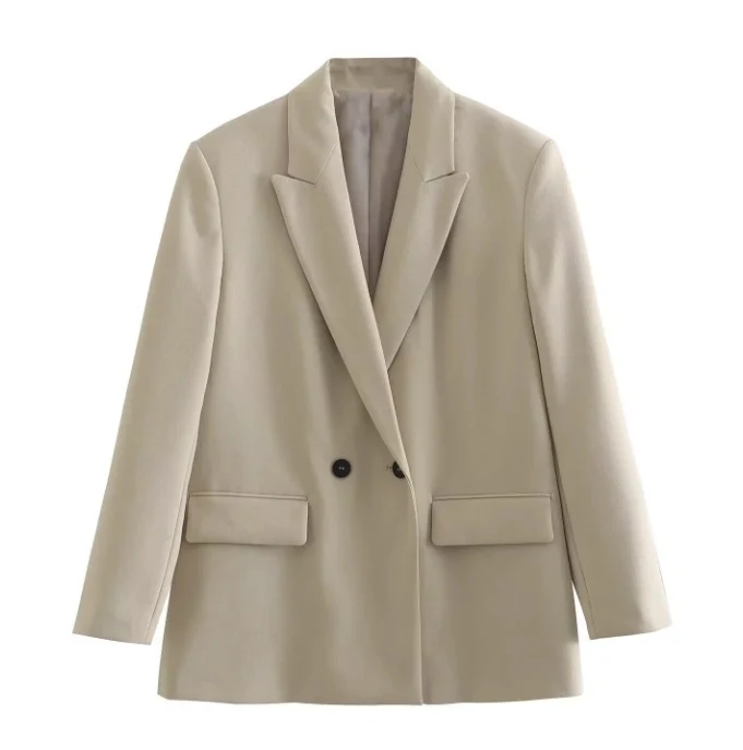 Damen 100+ geradliniger Longline Blazer mit Reverskragen, doppelreihiger Optik und Pattentaschen Drune