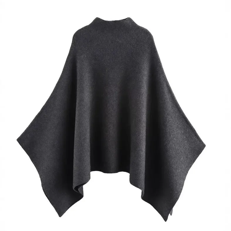 Damen 100+ feiner Oversize Poncho mit Stehkragen und asymmetrischem Saum Drune