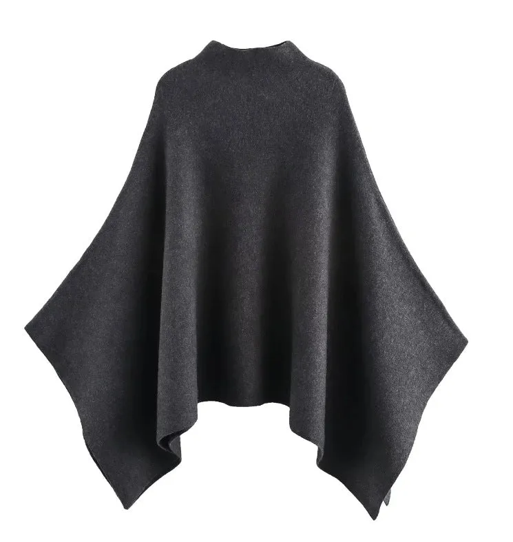 Damen 100+ feiner Oversize Poncho mit Stehkragen und asymmetrischem Saum Drune