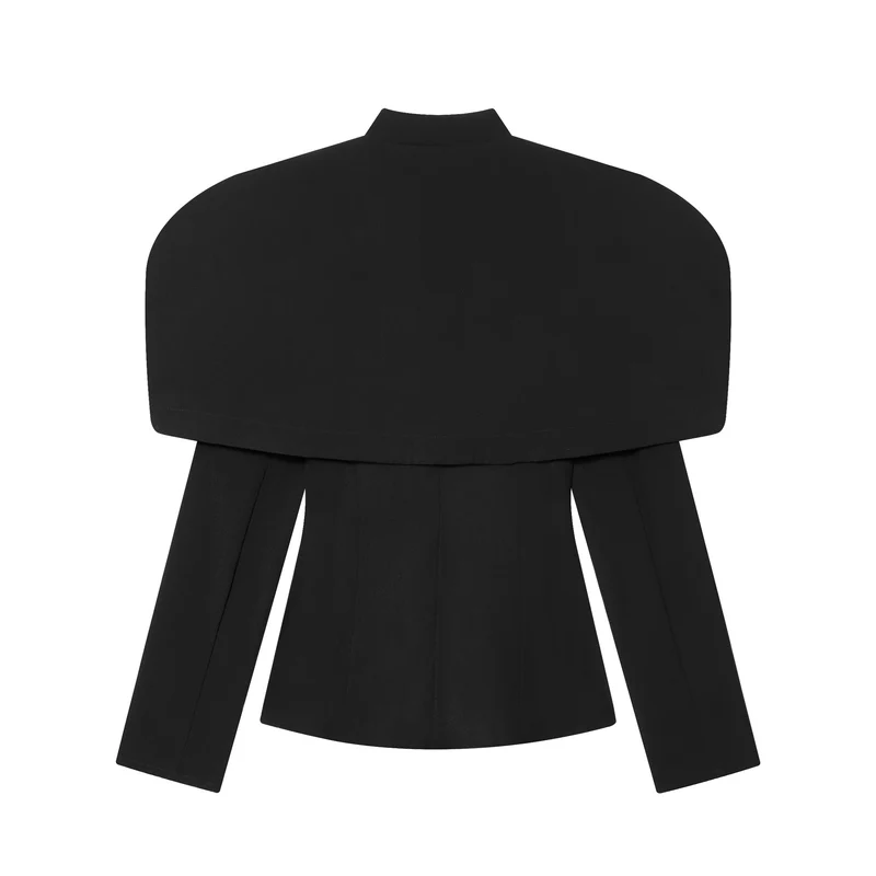 Damen 100+ eleganter taillierter Blazer mit Cape‑Schulter und goldenen Zierknöpfen Drune