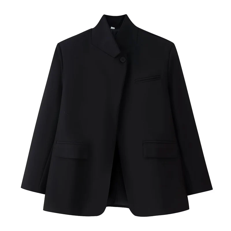 Damen 100+ Cropped Karoblazer mit Stehkragen, verdeckter Knopfleiste und Pattentaschen Drune
