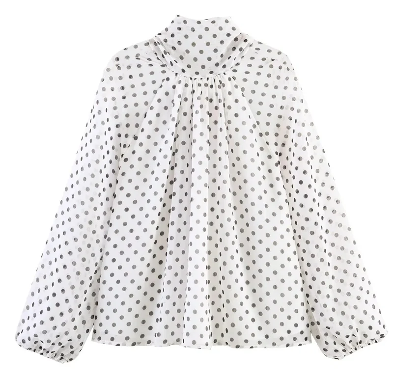 Damen 100+ Chiffonbluse mit Schleifenkragen, Puffärmeln und Tupfenprint Drune