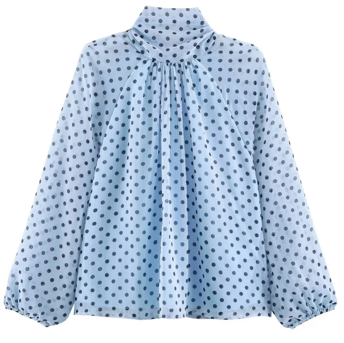 Damen 100+ Chiffonbluse mit Schleifenkragen, Puffärmeln und Tupfenprint Drune