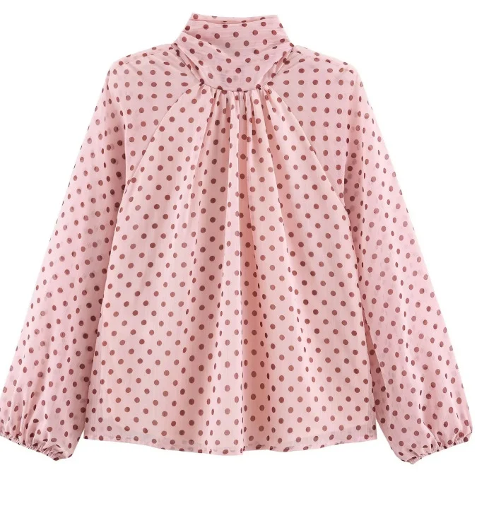 Damen 100+ Chiffonbluse mit Schleifenkragen, Puffärmeln und Tupfenprint Drune