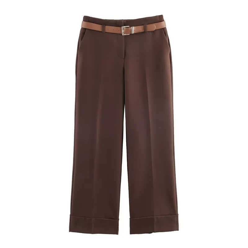 Damen 10+ weite High‑Waist Palazzohose mit Bügelfalte und Aufschlag Drune