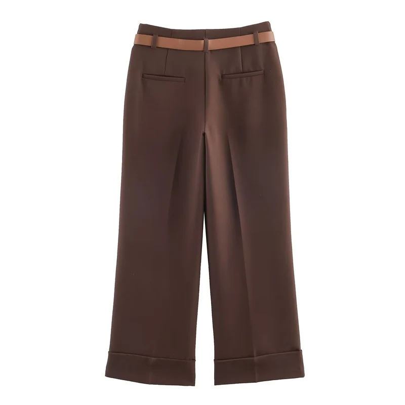 Damen 10+ weite High‑Waist Palazzohose mit Bügelfalte und Aufschlag Drune
